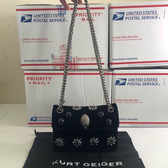 Kurt Geiger Handbags - Kurt Geiger London Velvet Mini Kensington floral embellishment Floral Germ bag